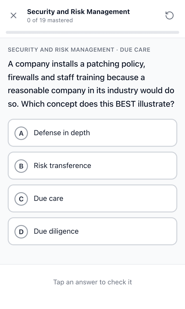 Tigertest CISSP practice test training mode on mobile
