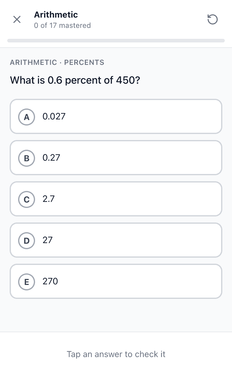 Tigertest GMAT practice test training mode on mobile
