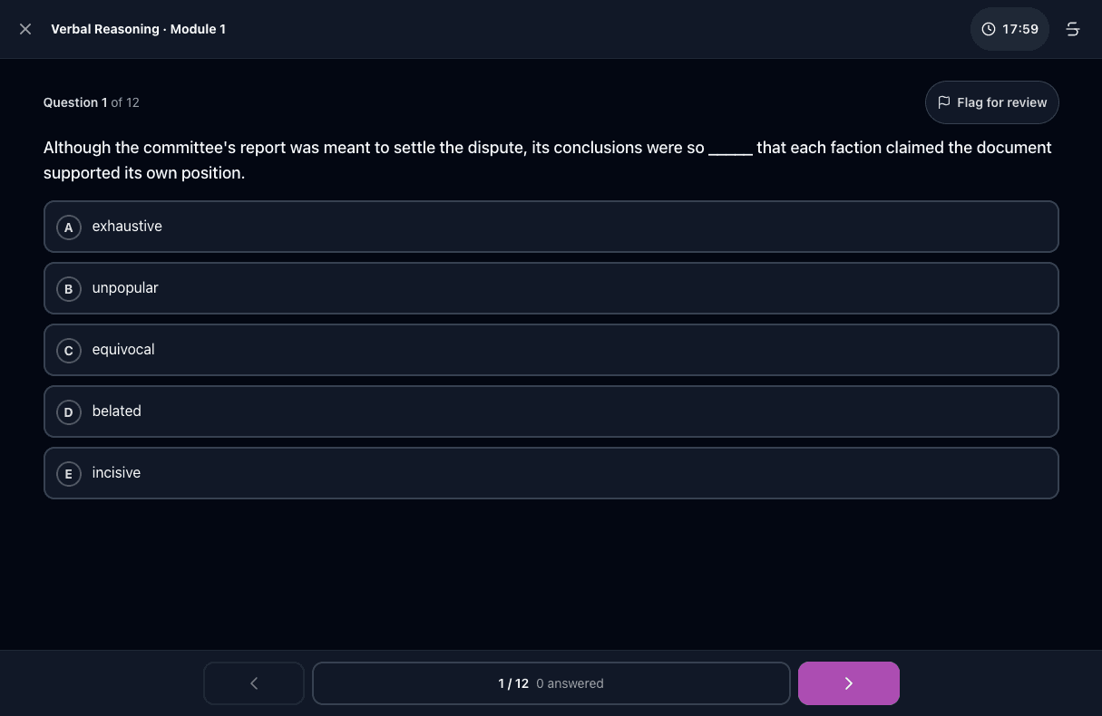 Tigertest GRE practice test on desktop