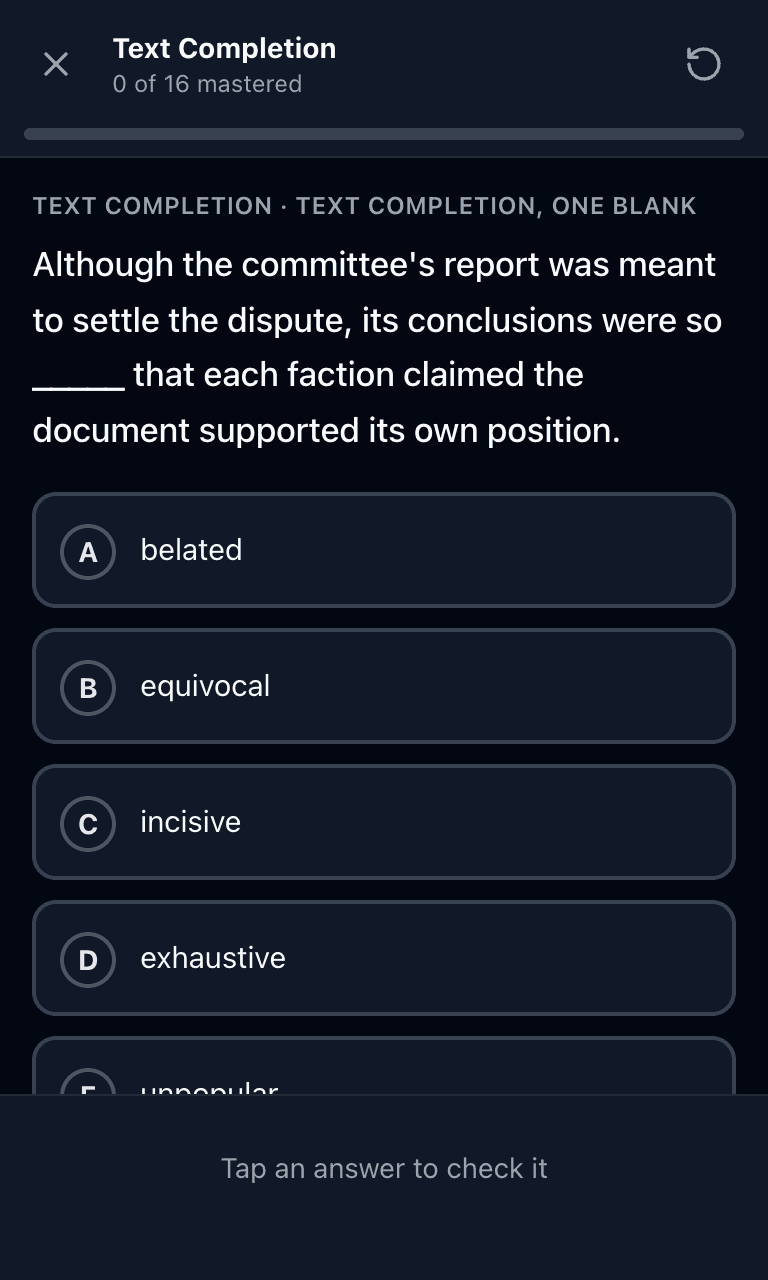Tigertest GRE practice test training mode on mobile