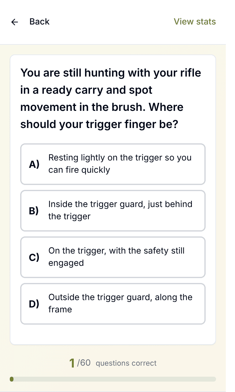 TigerTest Hunter Safety practice test training mode on mobile