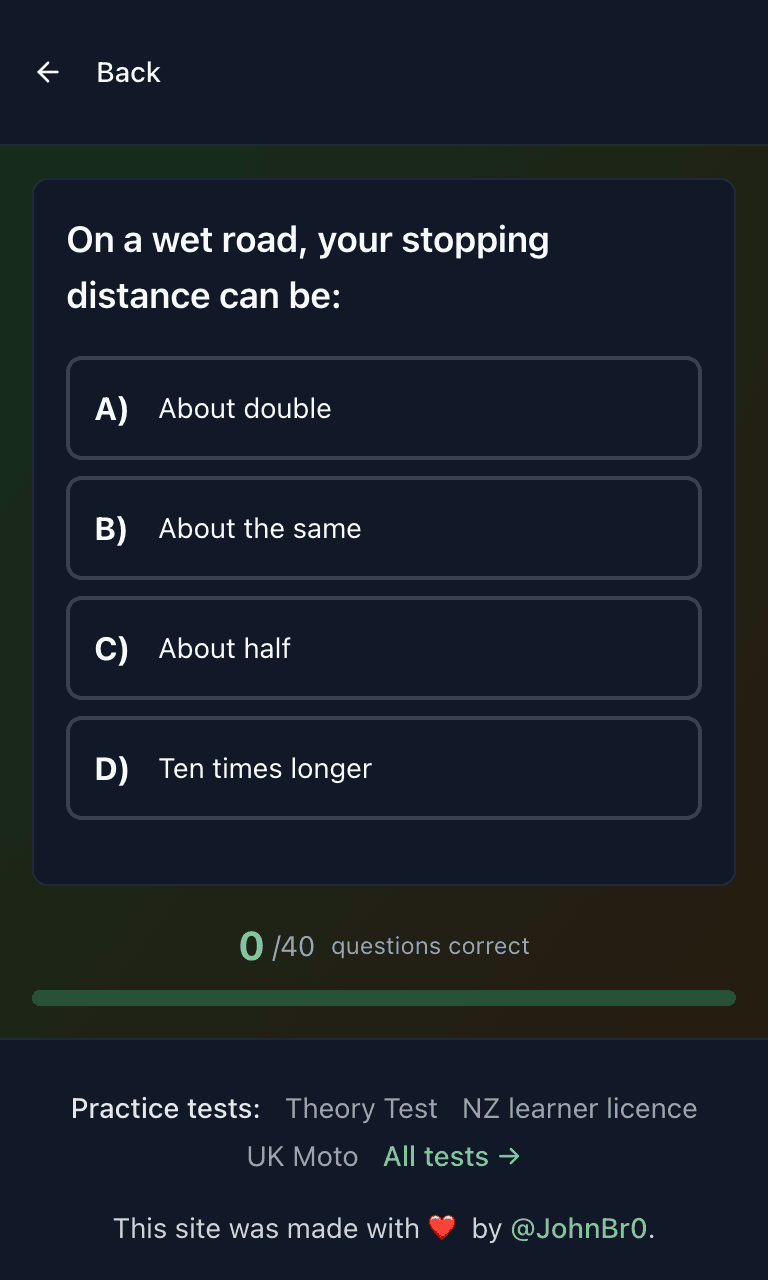 Tigertest Theory Test practice test training mode on mobile