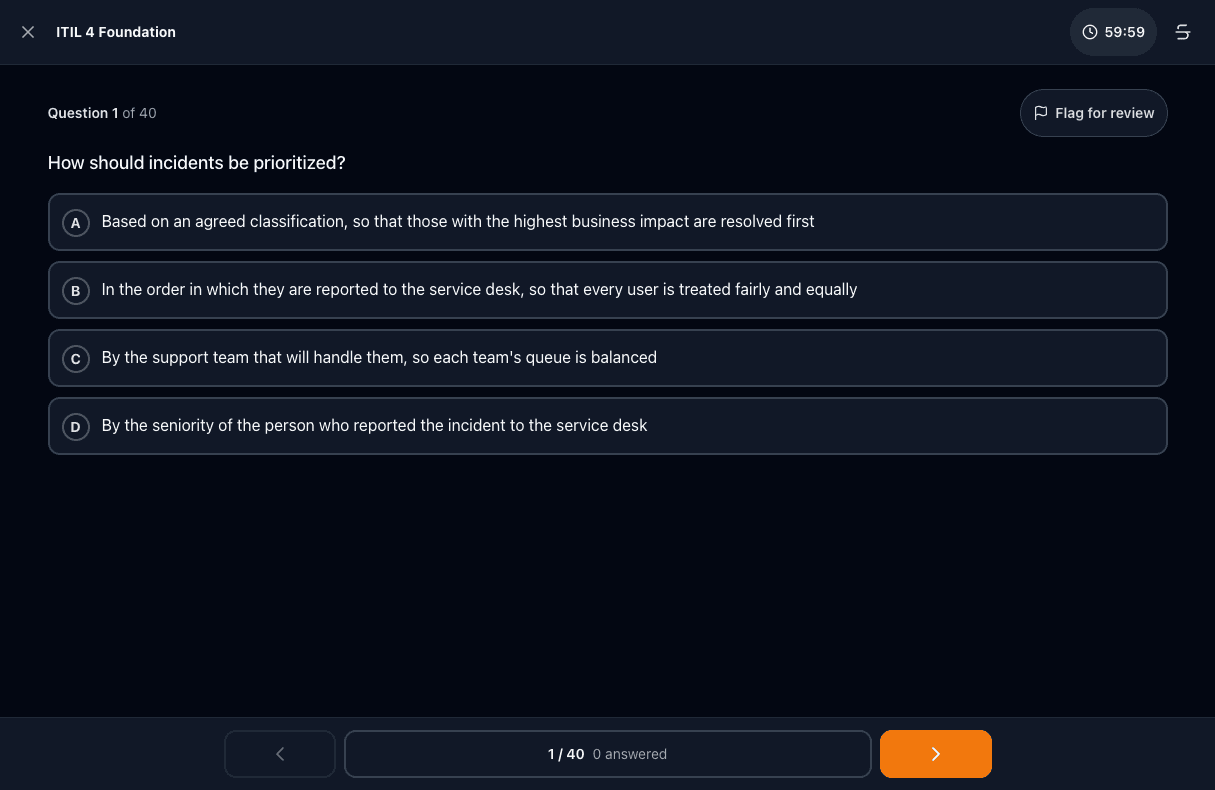 Tigertest ITIL 4 practice test on desktop