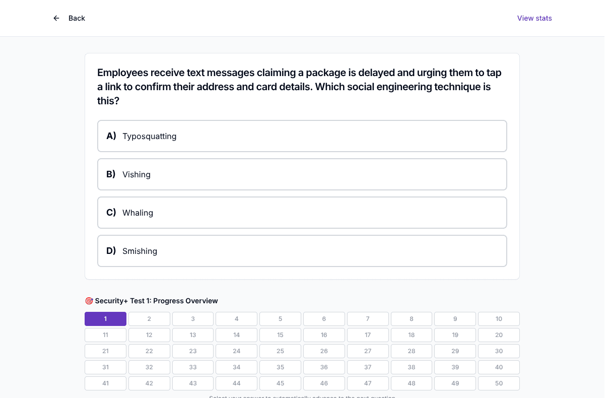 TigerTest Security+ practice test on desktop